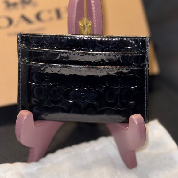 Coach Patent Leather mini C monogram card holder with dust bag - Picture 7 of 11